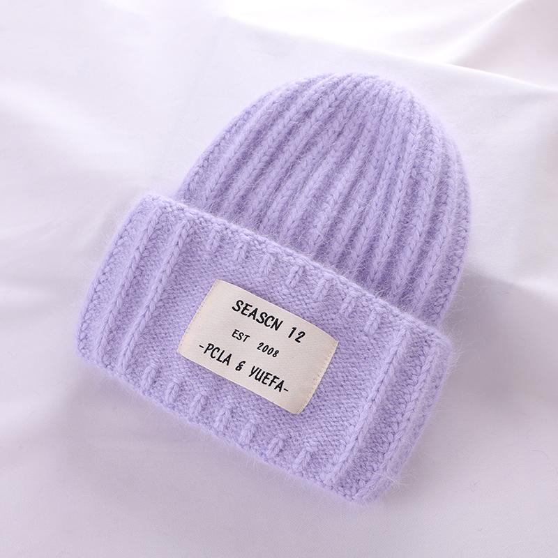 2022 kaninchen Fell Winter Hut für Frauen Mützen Weiche Warme Flauschigen Einfarbig Angora Gestrickte Hut Kaschmir Wolle Skullies Beanies