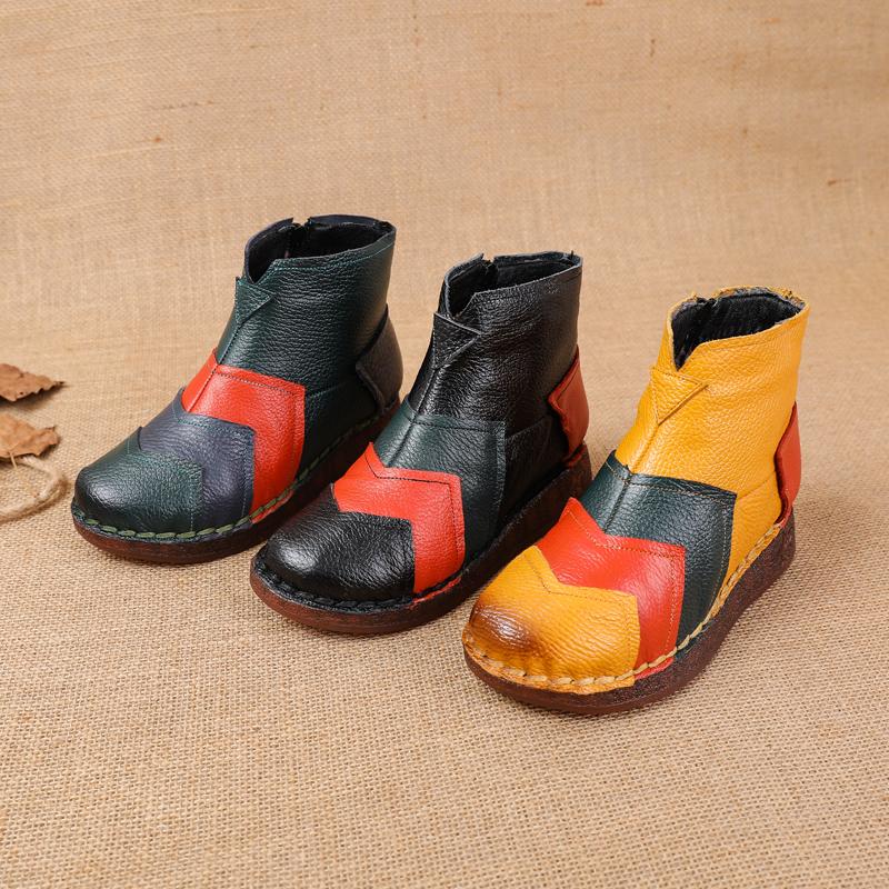 Módní Retro dámské kotníkové boty z pravé kůže kotníkové dámské boty luxusní designérské patchworkové sněhule dámské kožešinové krátké plyšové chelsea boty