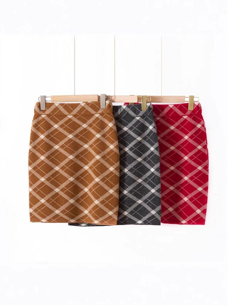 Women's Elegant High Waist Wool Plaid A-line Skirt - Autumn/Winter Slim Fit