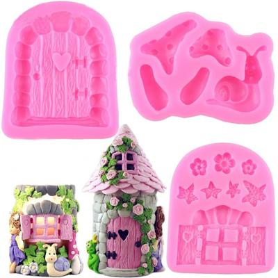 Fairy Tale Door Combination of Snail Mushroom Sugar Cake Silicone Mold Chocolate Mold Cake Decoration