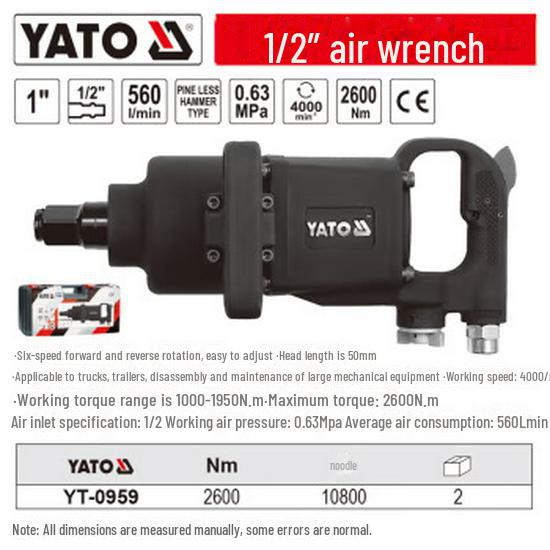 YATO 1/2" Industrial Pneumatic Wrench: High Torque Impact for Heavy-Duty Auto Repair