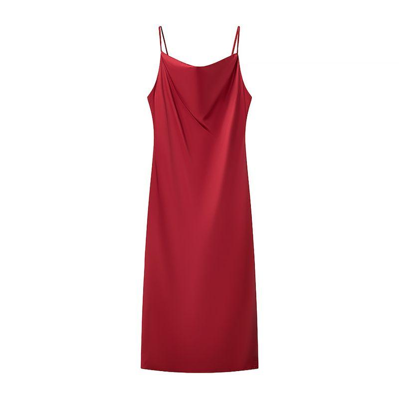 Kaslead New Arrival Women's Clothing Fashion Style Fashion Minimalist Multi-Color Satin Mid Length Long Length Sling Dress