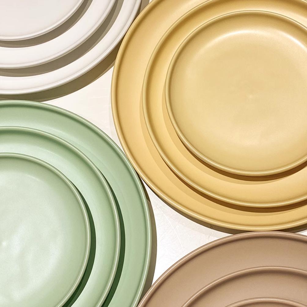 Keramik Runde Form Creme Farbe Teller Essgeschirr Sets Große Kapazität Teller Dessert Salatteller Schönes Tischgeschirr Tischservice