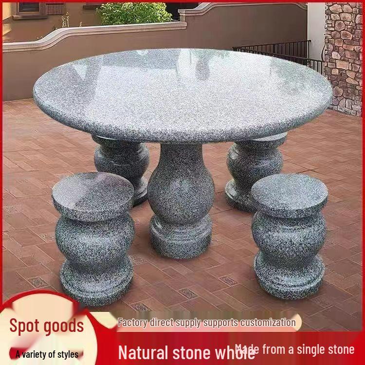 Antique Granite Stone Table Set: Marble Round Table & Stools for Garden or Villa Courtyard