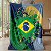 Brazil Football Printed Flannel Blanket Skin Friendly Warm Decorative Throw for Indoor Couch Bed Daily Use