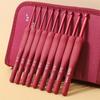 Red Soft Grip Crochet Hooks Set: Handmade Silicone Non-Slip Knitting Needles with Bag