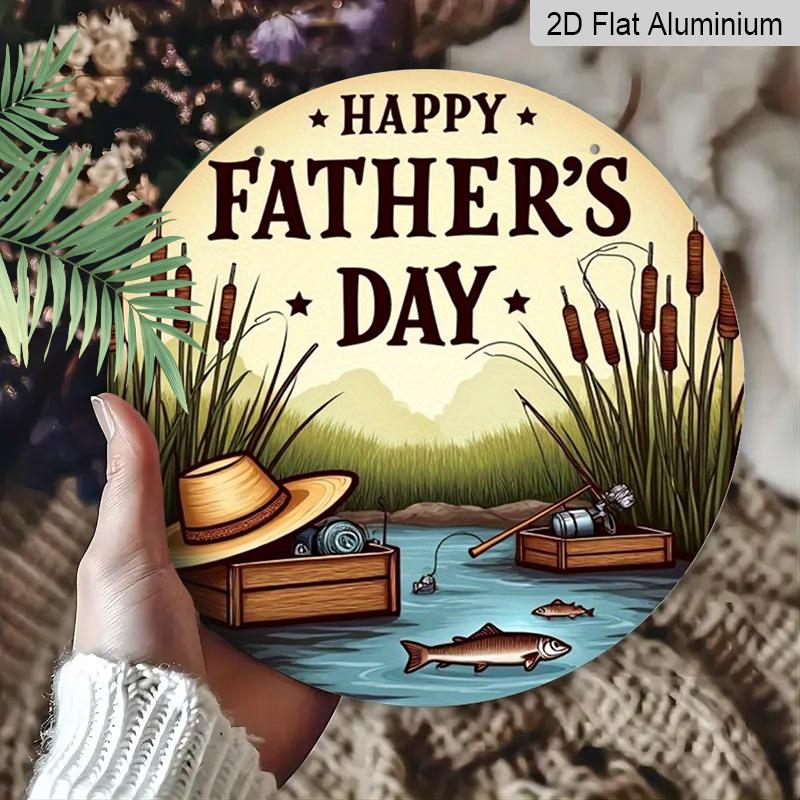 2D Flat 1pc, 8x8 in, Father's Day Circular Aluminum Metal Sign, Unique and Durable, Easy To Hang Decoration, Suitable for Bedroom, Kitchen, Dining