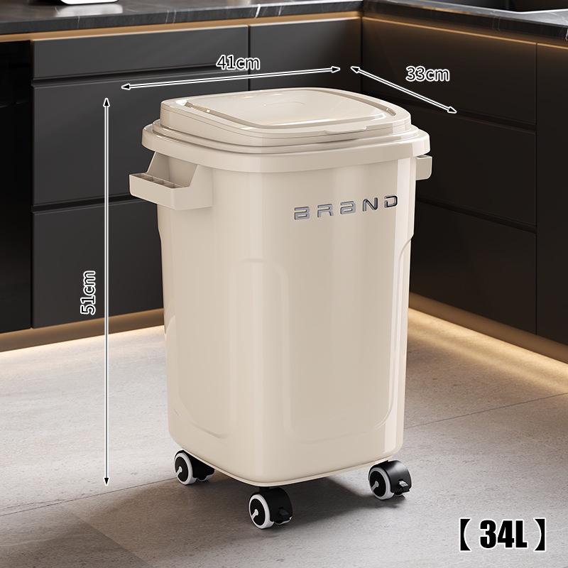 Large Mobile Industrial-Style Kitchen Trash Can with Wheels for Indoor/Outdoor Use