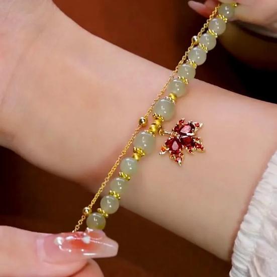 

Регулируемая расширенная цепочка, двухслойный женский браслет, искусственный драгоценный камень, бусины, клен, подвеска, роскошный браслет