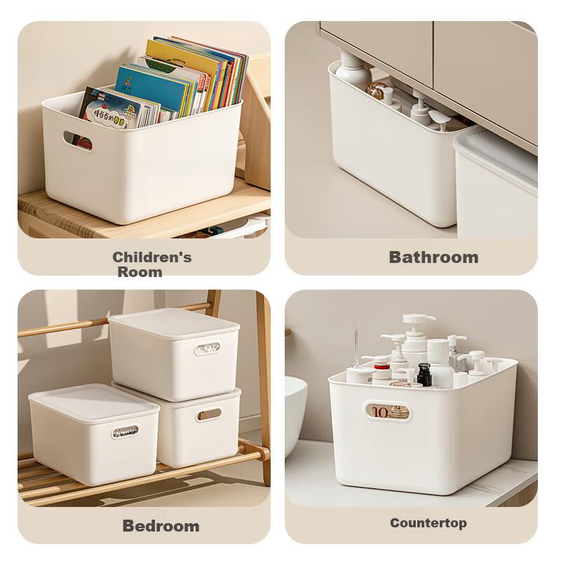 Xitianlong Desktop Storage Box Plastic Organizer Box Clothes and Books Storage Dustproof Storage Box Off-White 1 Piece