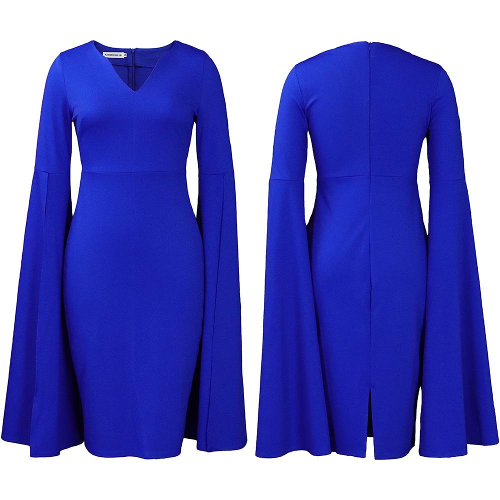 Velká velikost Ženy Jaro Podzim Rozparek Dlouhé rukávy Šaty s výstřihem do V Dámská móda Jednodílné šaty s pouzdrem