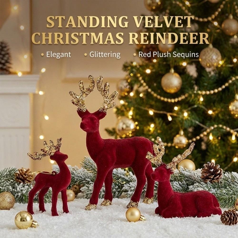 Elegant Christmas Red Deer Figurines Simulation Elk Glitter Deer Decor Reindeer Ornaments Table