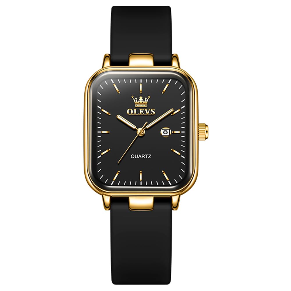OLEVS Classic Quartz Women's Watch - Silicone Band Series, Gold-Black Color, Elegant Design, 30M Waterproof