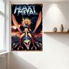 Vintage Heavy Metal Comic Art Metal Tin Sign, Blonde Warrior Woman on Dragon Creature, Post - Apocalyptic Cityscape Wall Decor f
