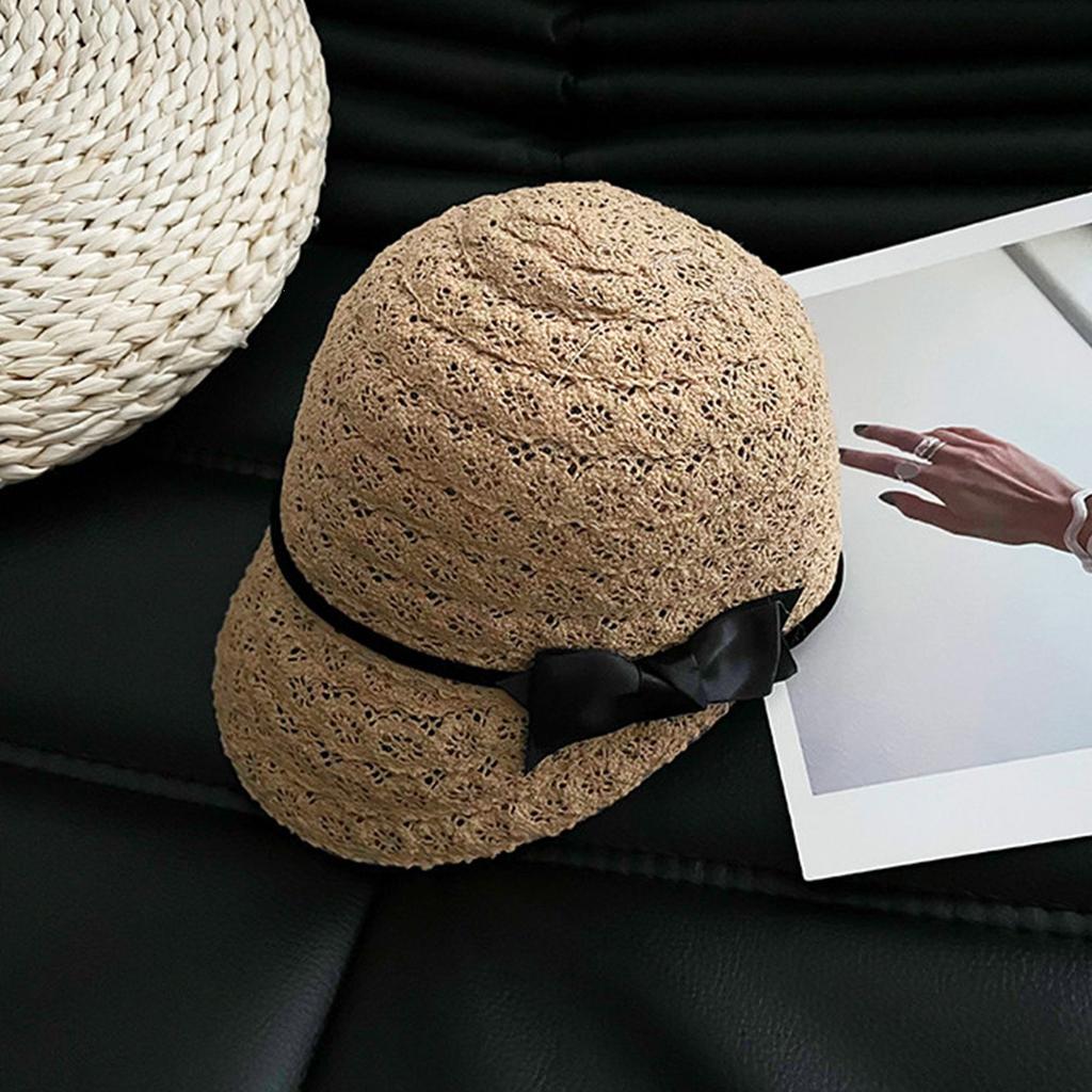French Small Fragrance Style Bow Woven Knight Hat Women'S Spring And Summer Fashionable Temperament Sunshade Face Small Equestrian Hat