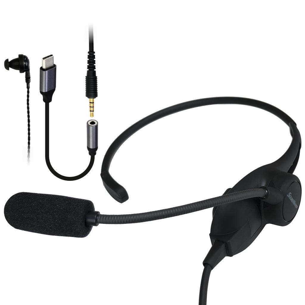 SOUNDWARRIOR Neckband Headset Neck Microphone Wired Single Earphone Made In Japan with Adapter USB-C SW-NS1-USB