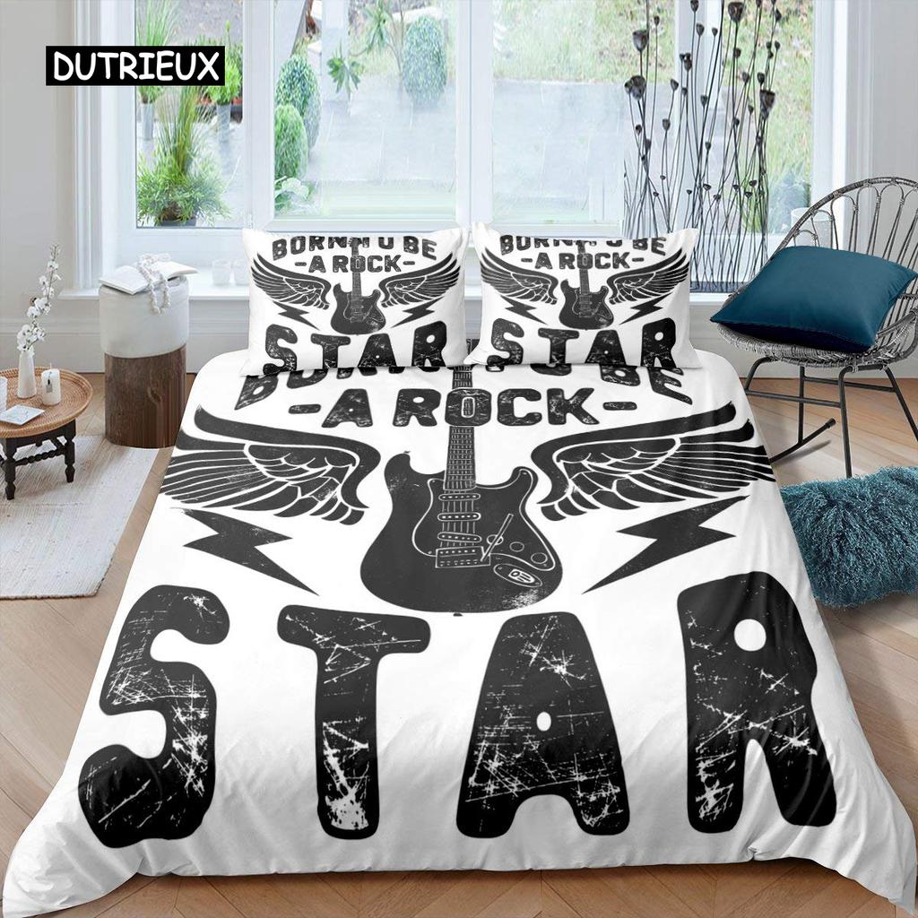 Rock Music Duvet Cover King Jazz Music Bedding Set for Teens Hip Hop Graffiti Comforter Cover Music Notes Polyester Quilt Cover
