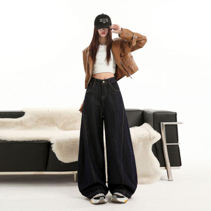 American Retro Curved Blade Jeans: Women s 2026 Spring/Autumn Wide Leg Scythe Pants XS