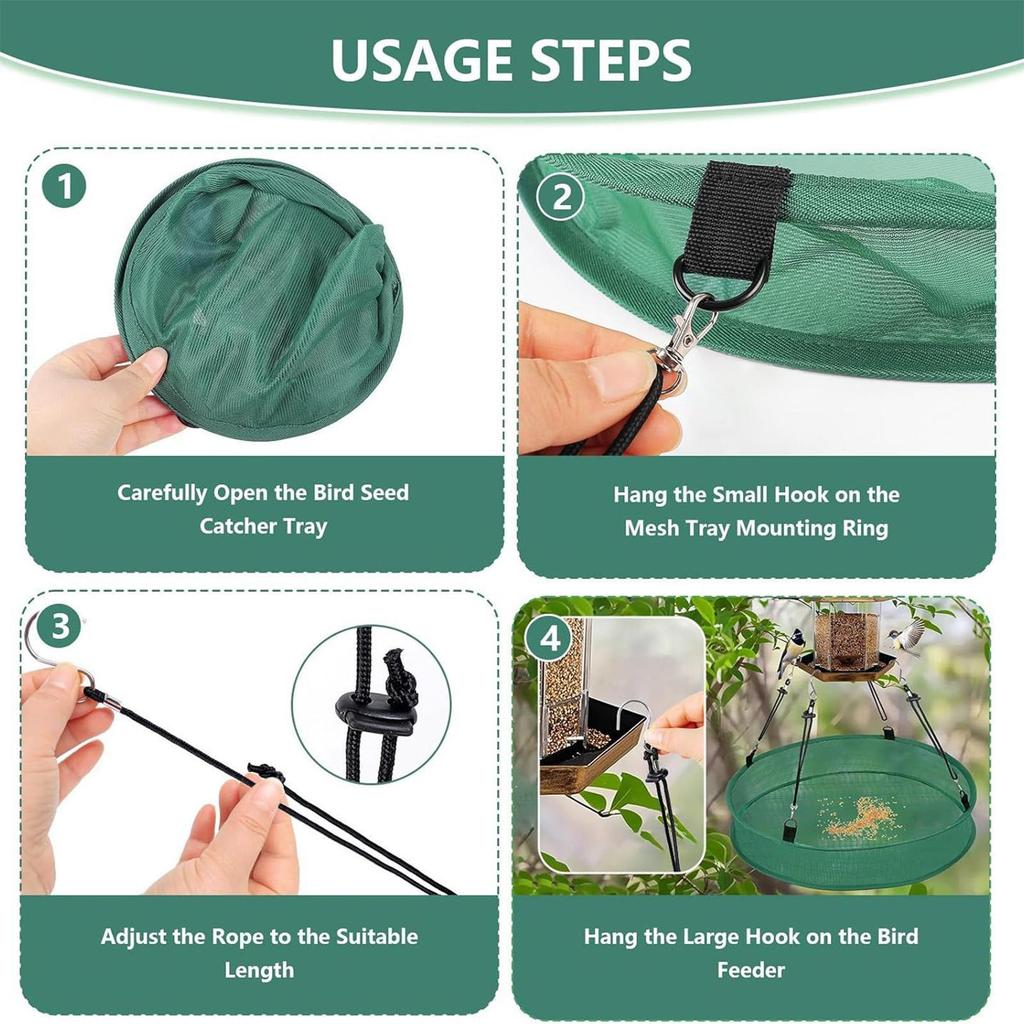 Bird Feeding Net Hanging Bird Feeder Outdoor Finch Bird Food Catcher Tray Spill Proof Parrot Food Container For Backyard Garden
