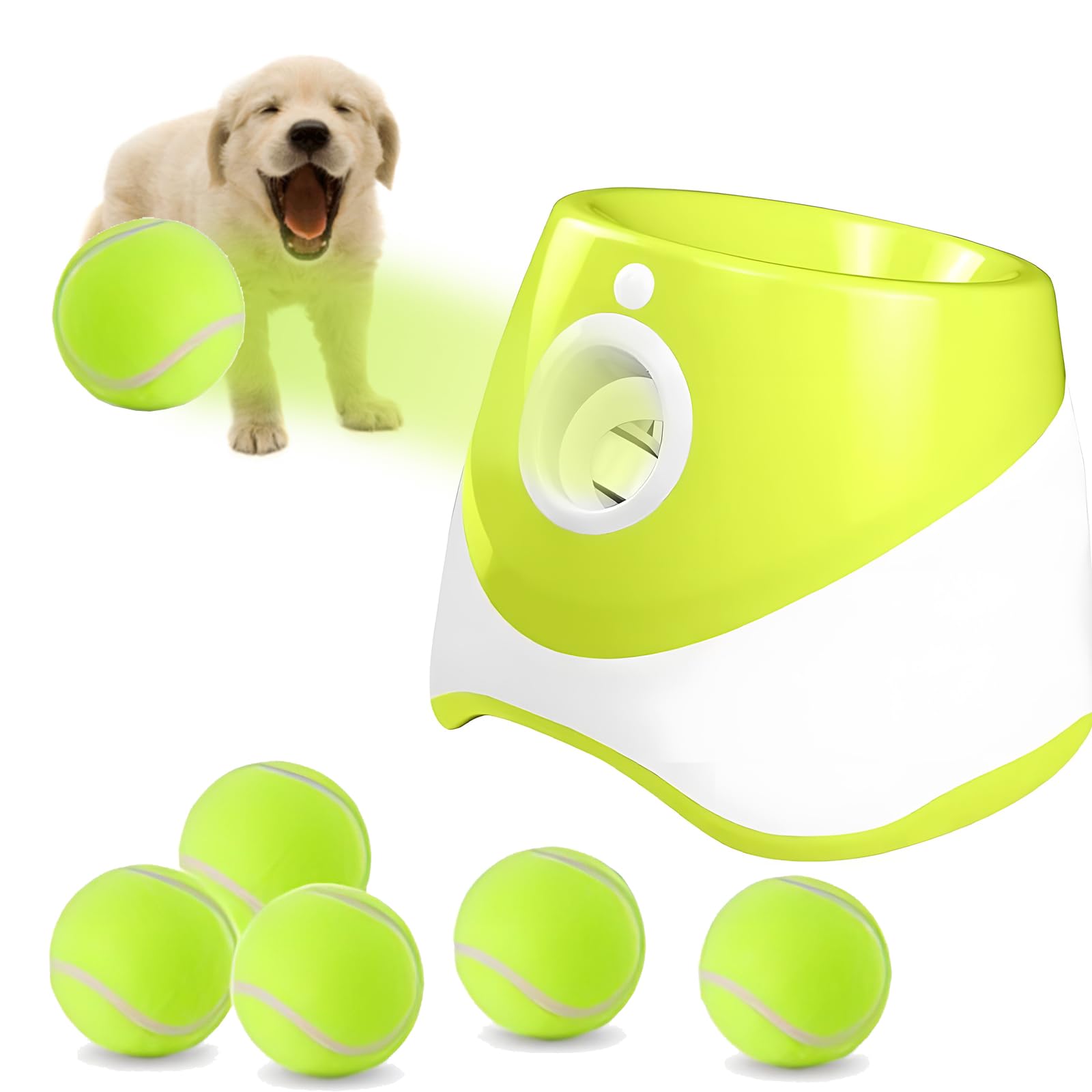 

Игрушка-автоматическая пусковая установка для мячей для собак Robo Pitcher с 3 регулируемыми расстояниями и 6 мини-теннисными пластиковыми автоматическими пусковыми установками для мячей для собак для маленьких и зелёный