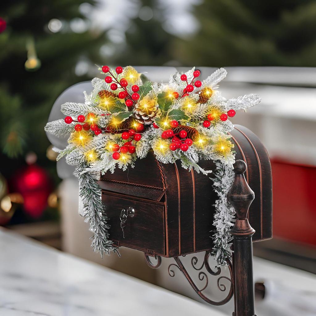Battery Operated Mailbox Garlands Easy Install Festival Wreath for Wall and Window Ornamentation Party Accessory