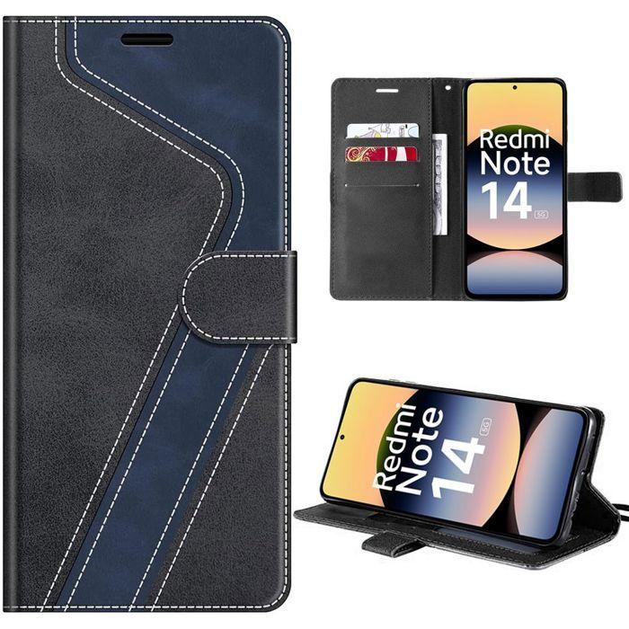 Coque pour Xiaomi Redmi Note 14 5G, Protection Intégrale Anti-Rayures Antichoc Synthécuir Noir