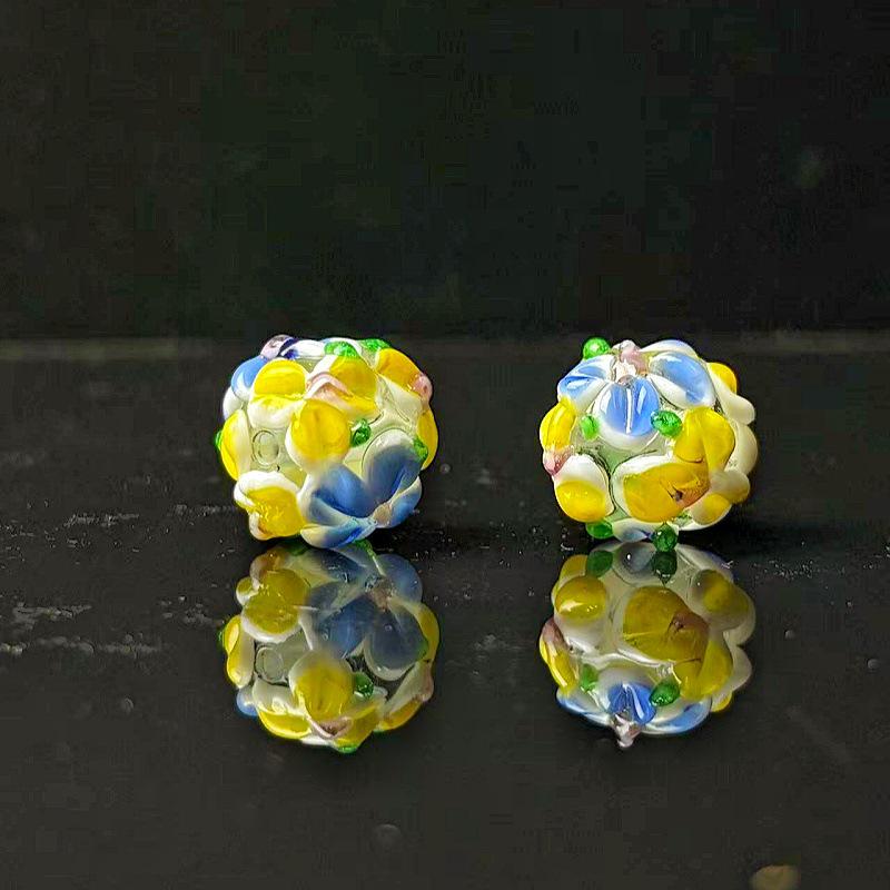 Handmade Two-Color Fired Hydrangea Glass Beads for DIY Jewelry