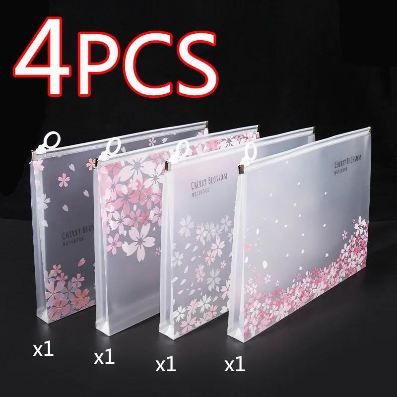 

4/12pcs A4 Zipper File Bag Safe PP Cute Sakura Folder File Pouch Stationery Storage for School Office Supplies Storage Organizer
