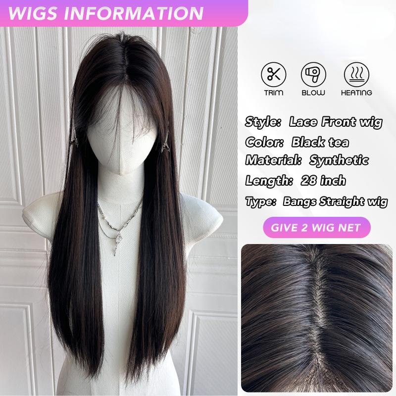 

28-дюймовые коричневые передние кружевные парики, прямые парики из синтетического волокна, термостойкие, реалистичные вьющиеся парики, вечерние для женщин, корейская мода 28inches чёрный/коричневый
