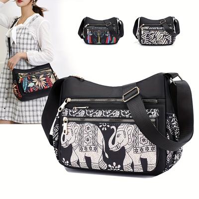 Elegante borsa a tracolla con stampa elefante - Tracolla regolabile, impermeabile, multitasche