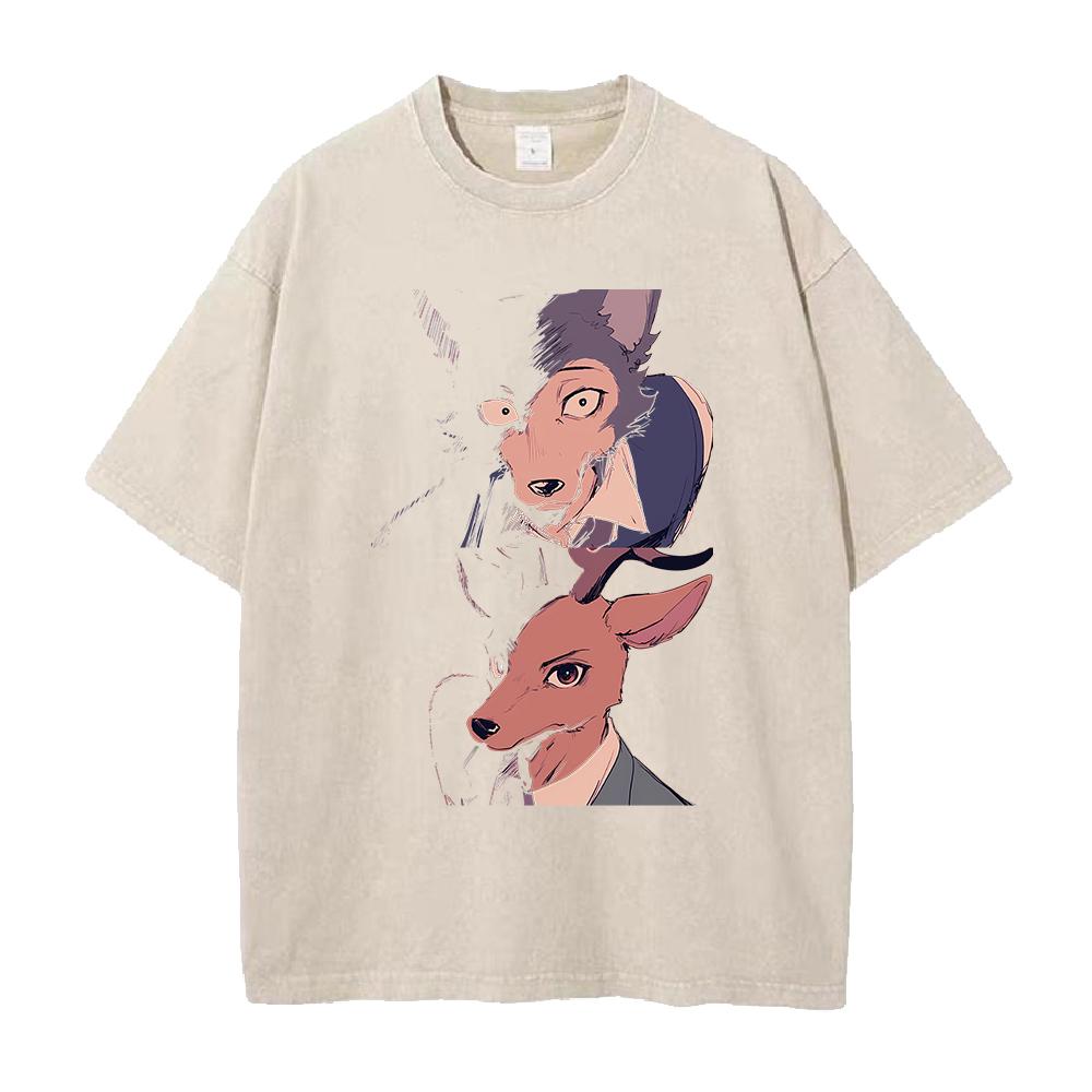 Hot Anime BEASTARS Legoshi Rouis Abbigliamento Uomo Donna T-shirt Casual Cotone Lavato T-shirt Retro Oversize T-shirt Harajuku