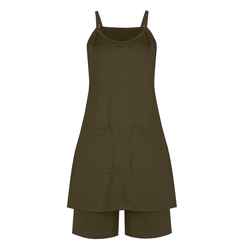 Women's Summer Fashion Tops Women's Two Piece Sets  Casual Shorts Set With Pockets