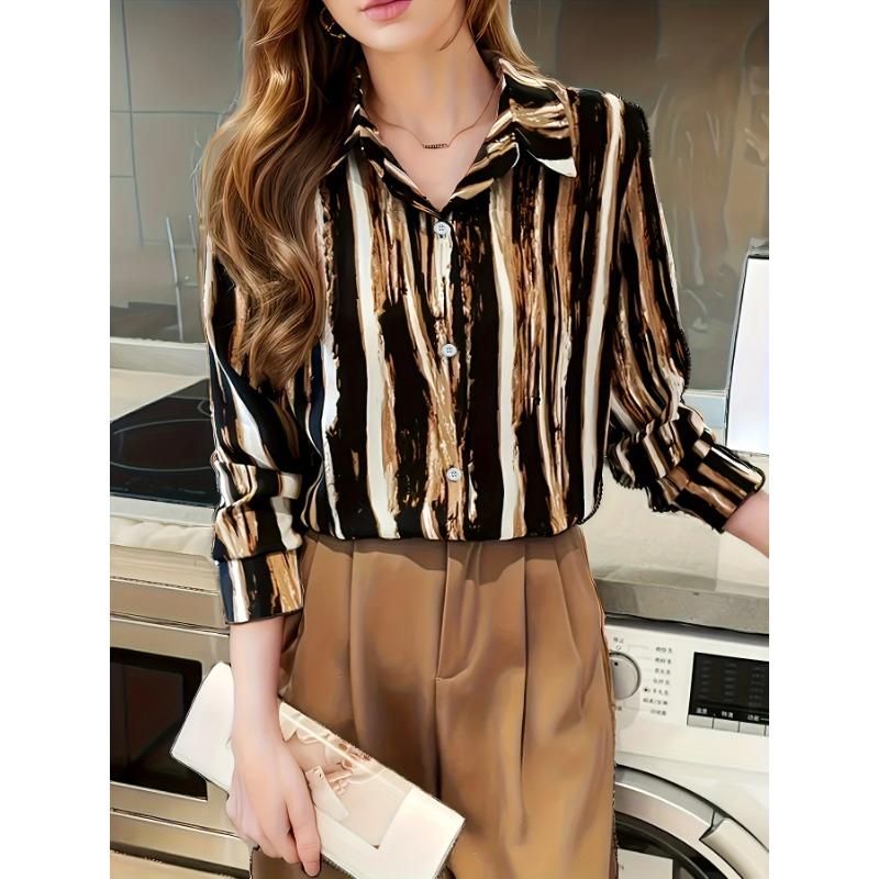 Boutique Ladies Lapel Button Shirt Elegant Temperament Long Sleeve Textured Design Shirt Ladies Daily Commuter Fashion Shirt