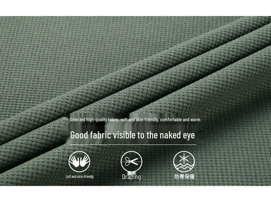 Men's Waffle Knit Long-Sleeve Hoodie - Solid Color Versatile Round Neck T-Shirt for Spring and Autumn