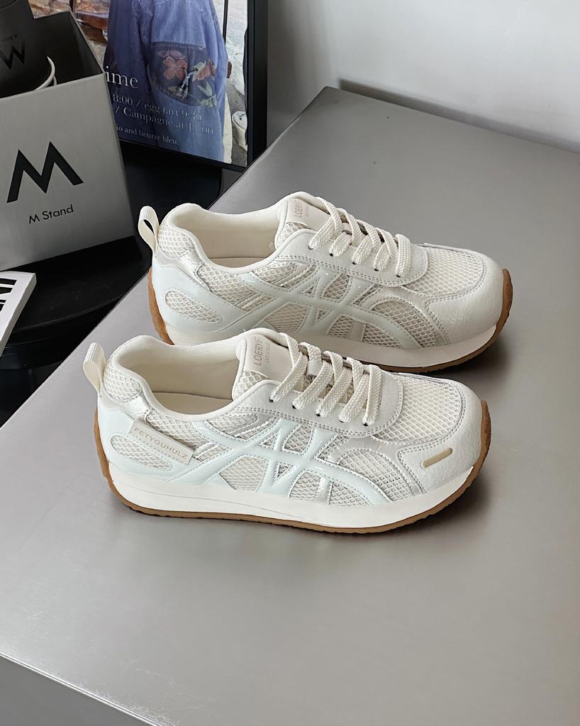 Retro vielseitige Sport-Joggingschuhe Damen 2025 Frühling neu Leder Mesh atmungsaktiv leicht lässige Dad-Schuhe