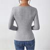 Women's U-Neck Long Sleeve Pleated Slim Fit Casual T-Shirt