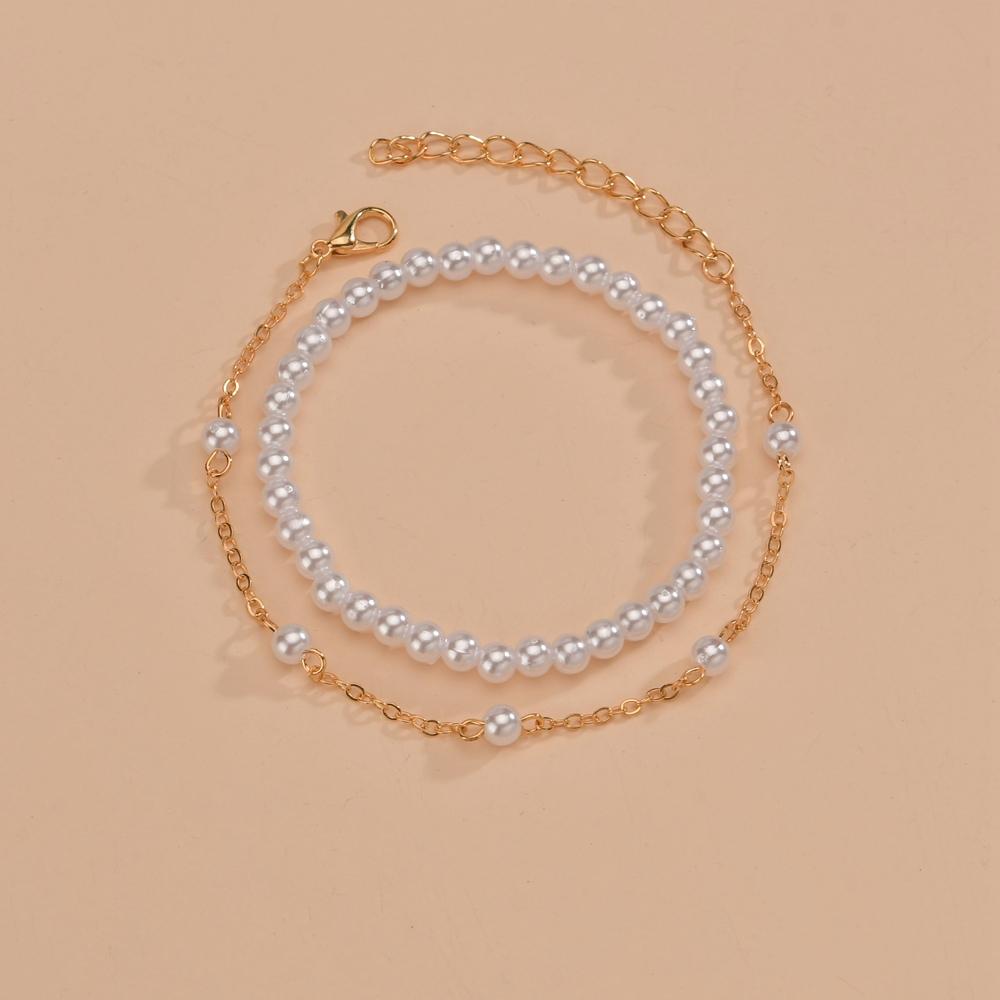 Stylish and Minimalist Imitation Pearl Double Layer Alloy Adjustable Bracelet Jewelry Gift Clothing Accessories