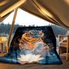 1pc Tiger Lotus Throw Blanket Polyester Fiber, Lightweight Flannel, Soft & Warm, All Season Use for Outdoor, Camping Digital Print