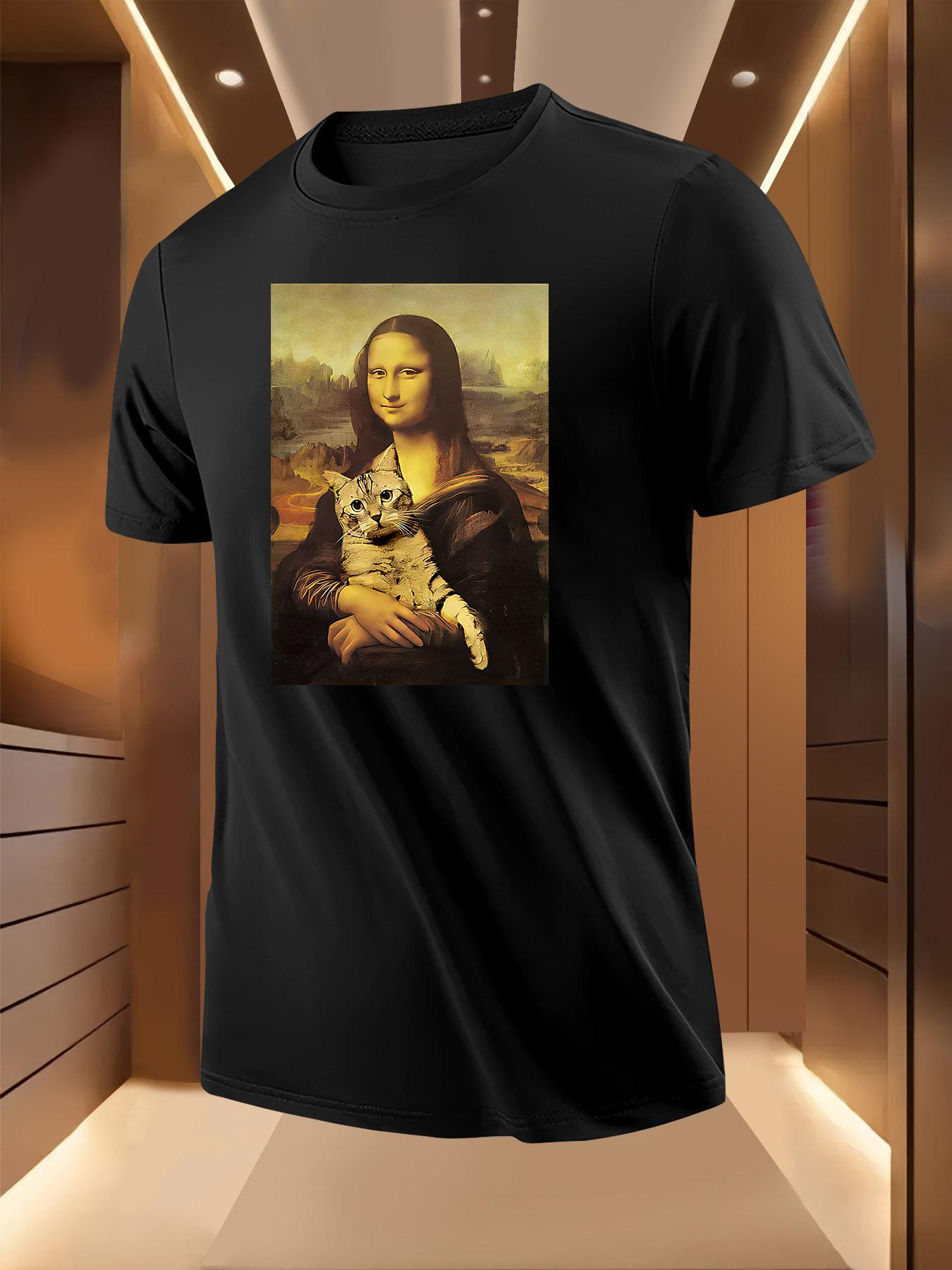 Mona Lisa Holding Cat Print Tshirt - Breathable Lightweig... XXXXL