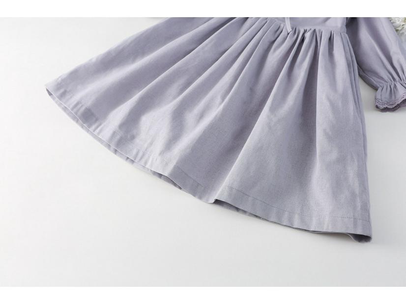 Girls' Spring Embroidered Lace Collar Long Sleeve Cotton Dress