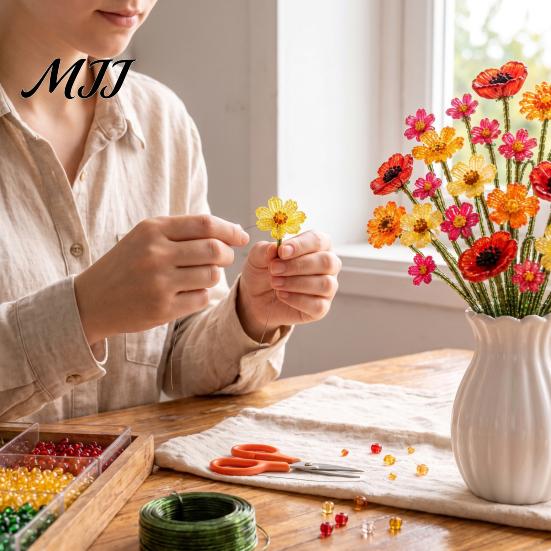 Set Tutorial Fiore con Perline Kit Bouquet di Fiori Selvatici, Artigianato Fai da Te Floreale Decorazione per la Casa Realizza Fiori, Progetto Artistico con Perline per Adulti Adolescenti Kit