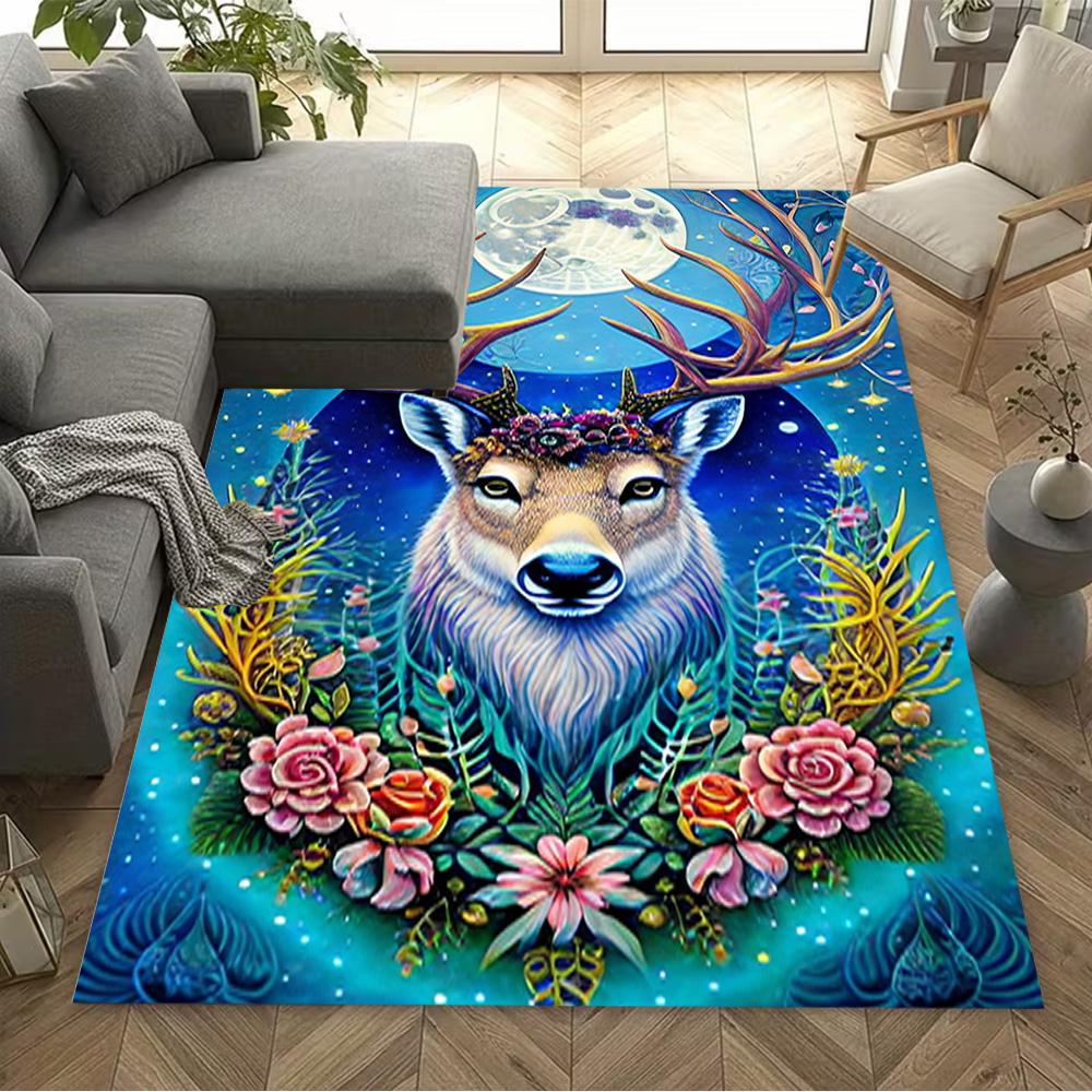Floral Deer Rug Home Carpet Non Slip Office Decor Gift Living Room Bedroom