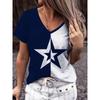 Women's T-Shirt Independence Day Star Stitching Pattern Printing Fashion Casual V-Neck Short-Sleeved Summer Women's Clothing