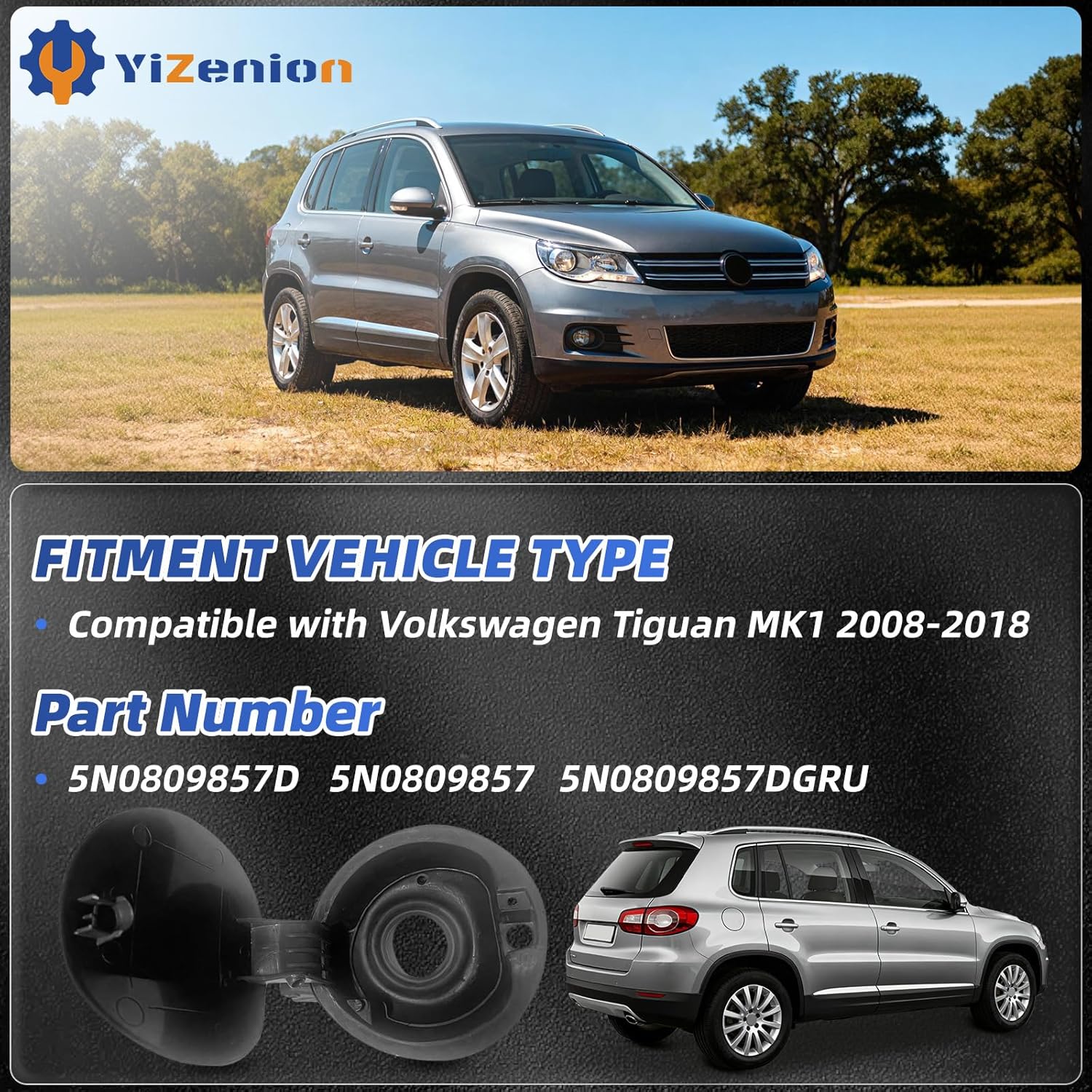 

5N0809857D Fuel Gas Tank Door Cover Filler Door Lid Cap Compatible with Volkswagen Tiguan MK1 2008 2009 2010 2011 2012 2013 2014 2015 2016 2017 2018,