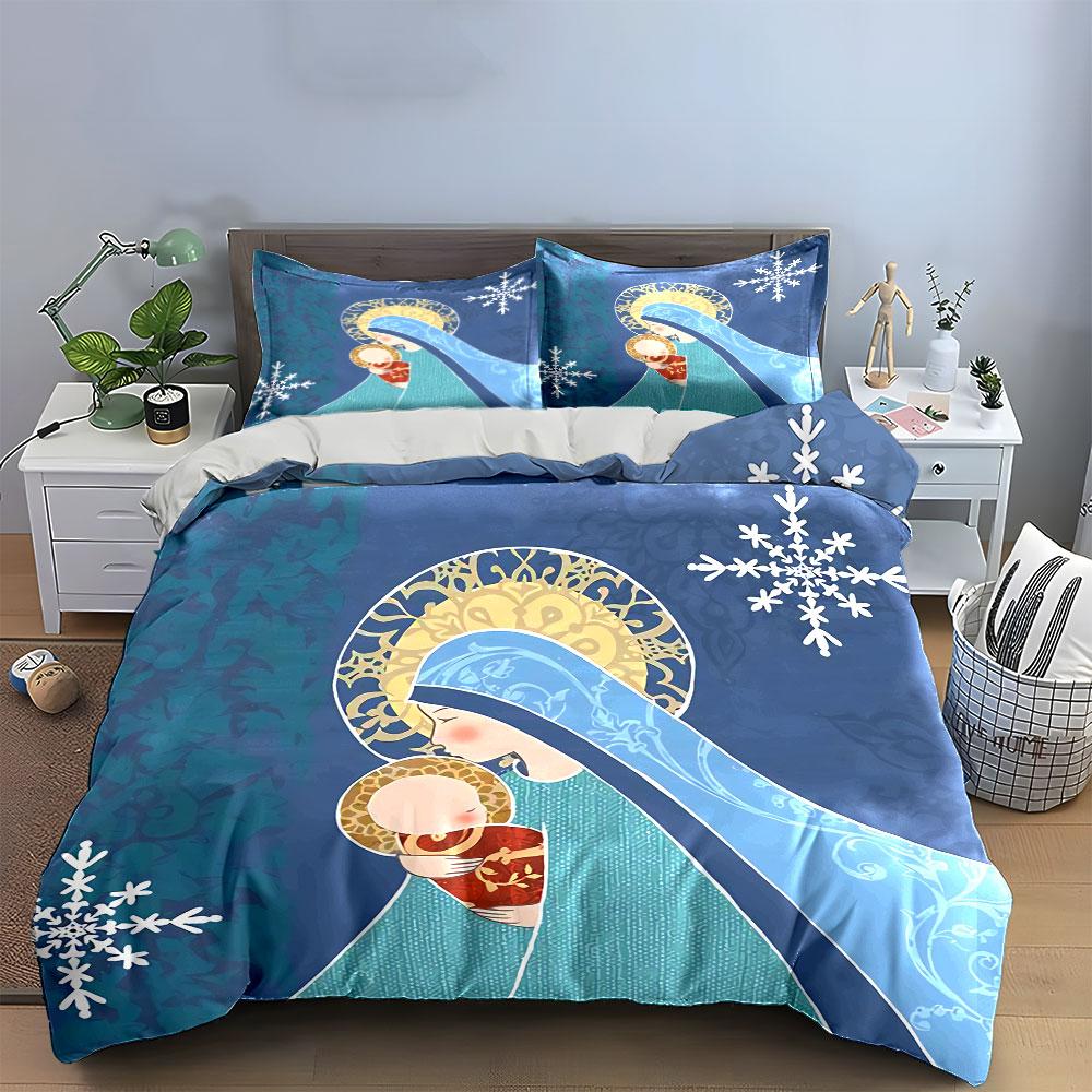 Holy Mother and Child Design Bedding Duvet Cover Set Duvet Cover Pillowcases (1*Duvet Cover 2*Pillowcases, Without Duvet Insert)