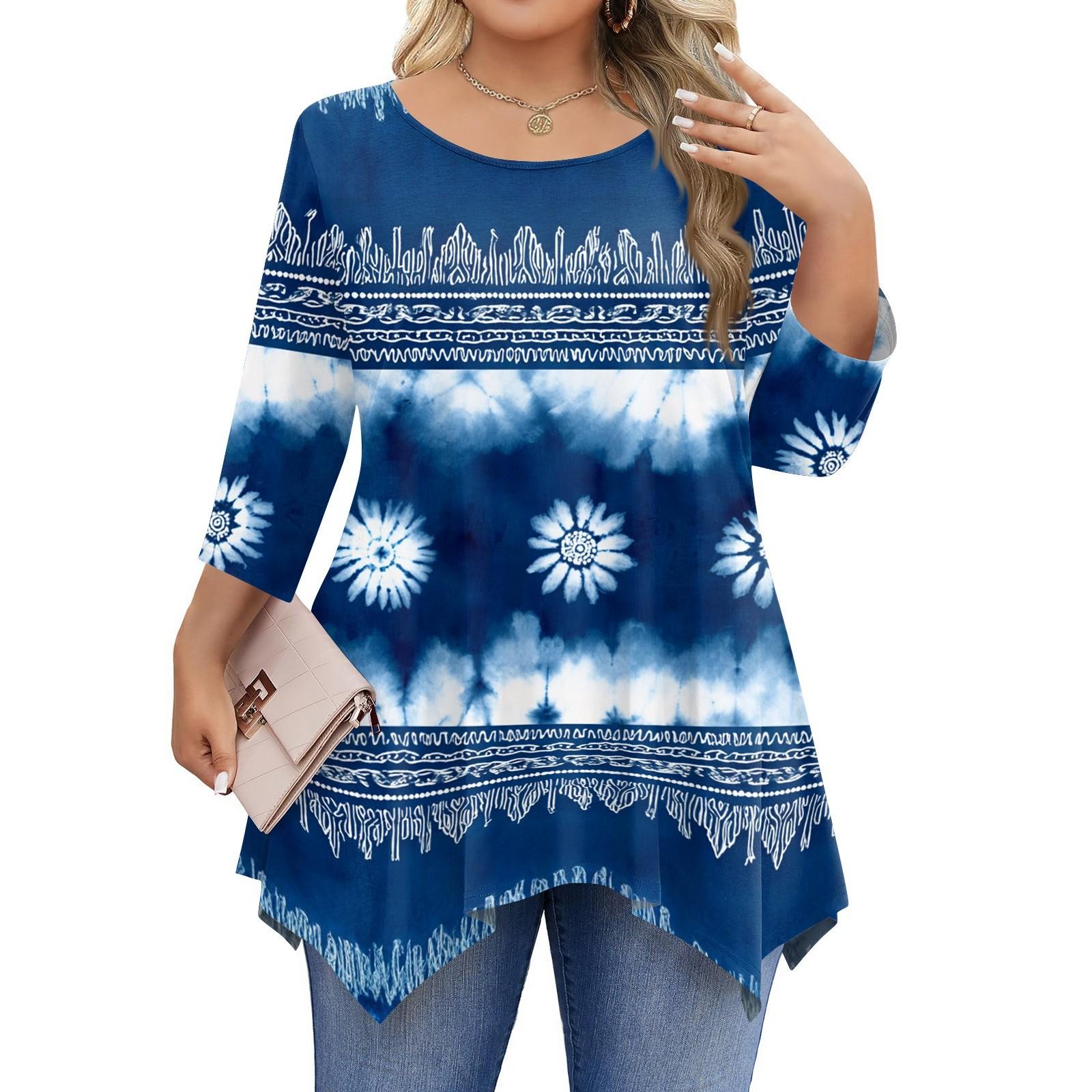 

Женские рубашки с рукавом 3/4 больших размеров, туники с круглым вырезом, базовые футболки свободного кроя, размеры L-5XL L