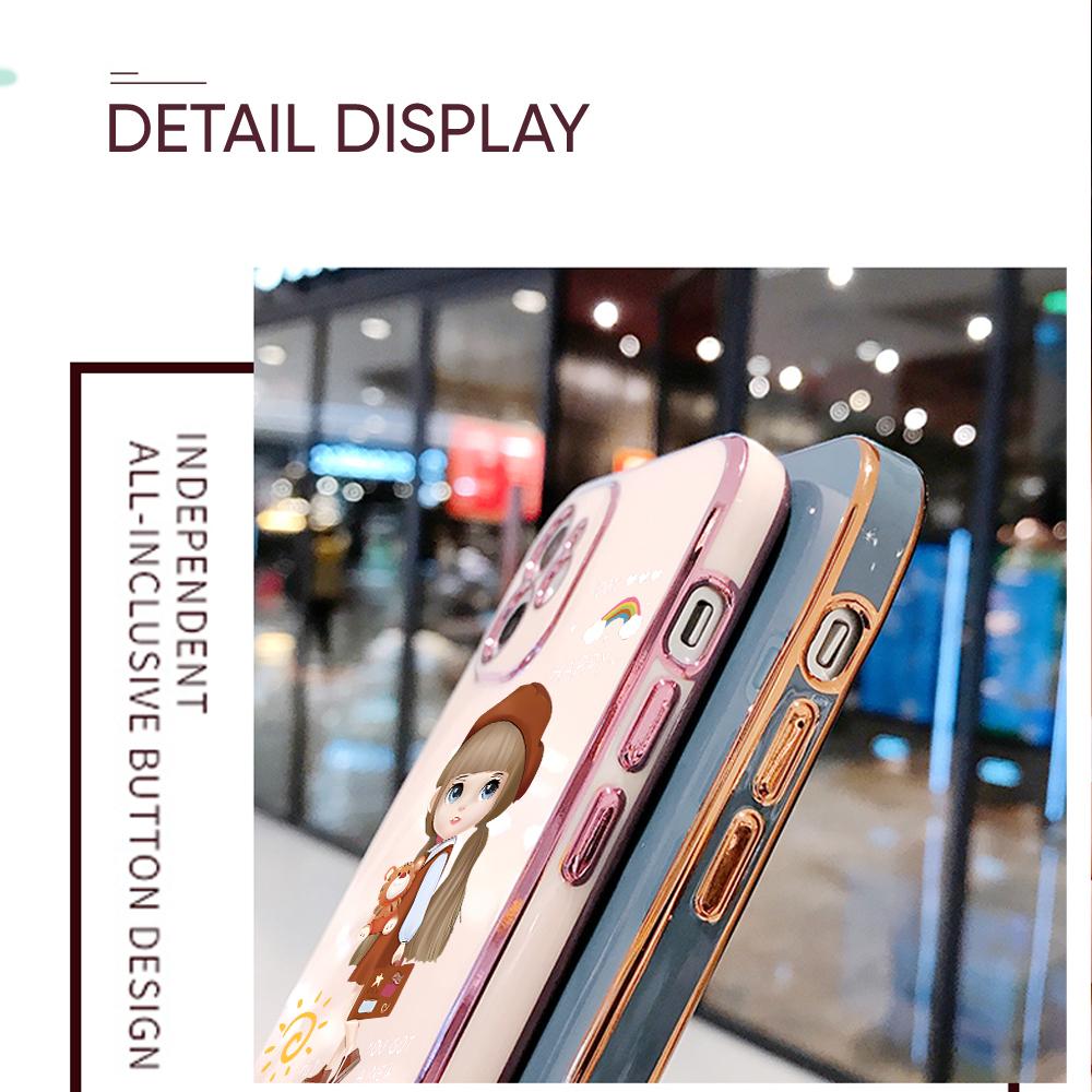For iPhone 16 15 Max Samsung S24 S23 Plus A15 A35 A53 A73 Xiaomi 11T 12T 13T Redmi 13C Soft TPU Full Lens Protect Cute Girl Phone Case