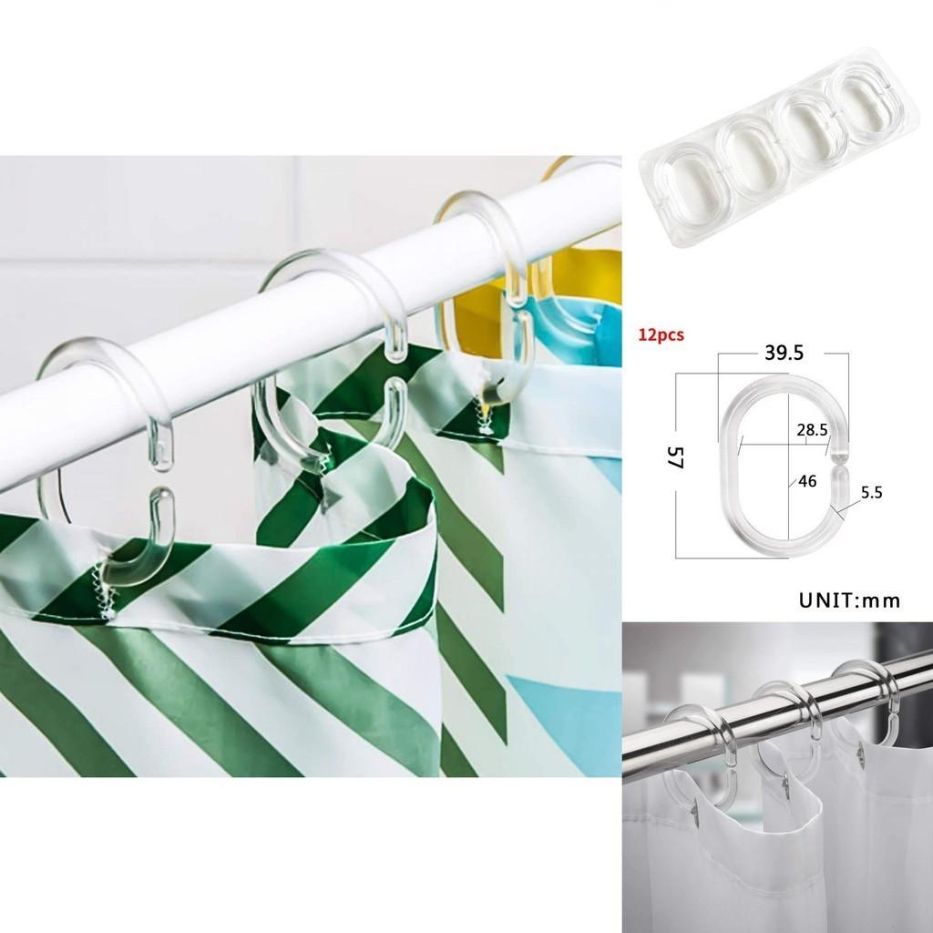 Clear Shower Curtain Rings Pack Of 12 C-shaped Hooks Modern And Simple Design