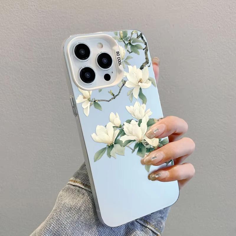 Magnolia Blossom Chinese Style Phone Case for iPhone 17 16 15 14 13 12 11 16E Series Pro Max Plus Double Layer Protection
