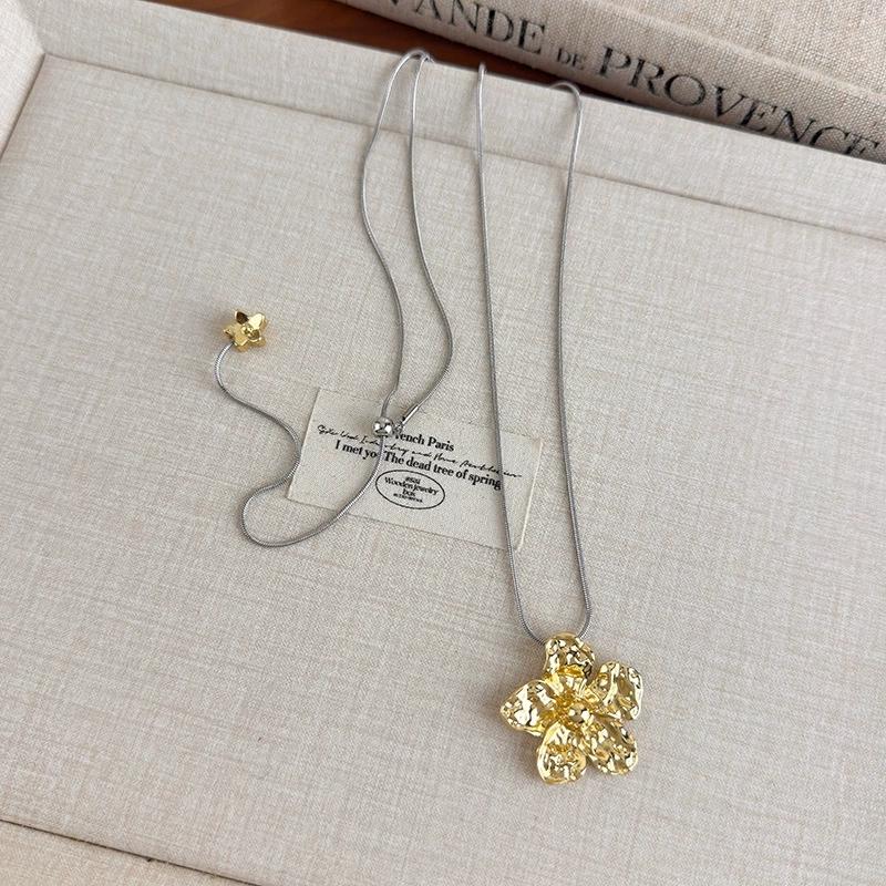 Simple Metal Flower Pendant Long Adjustable Snake Chain Rope Chains Necklace For Women Exquisite On The Neck Accessories Gift